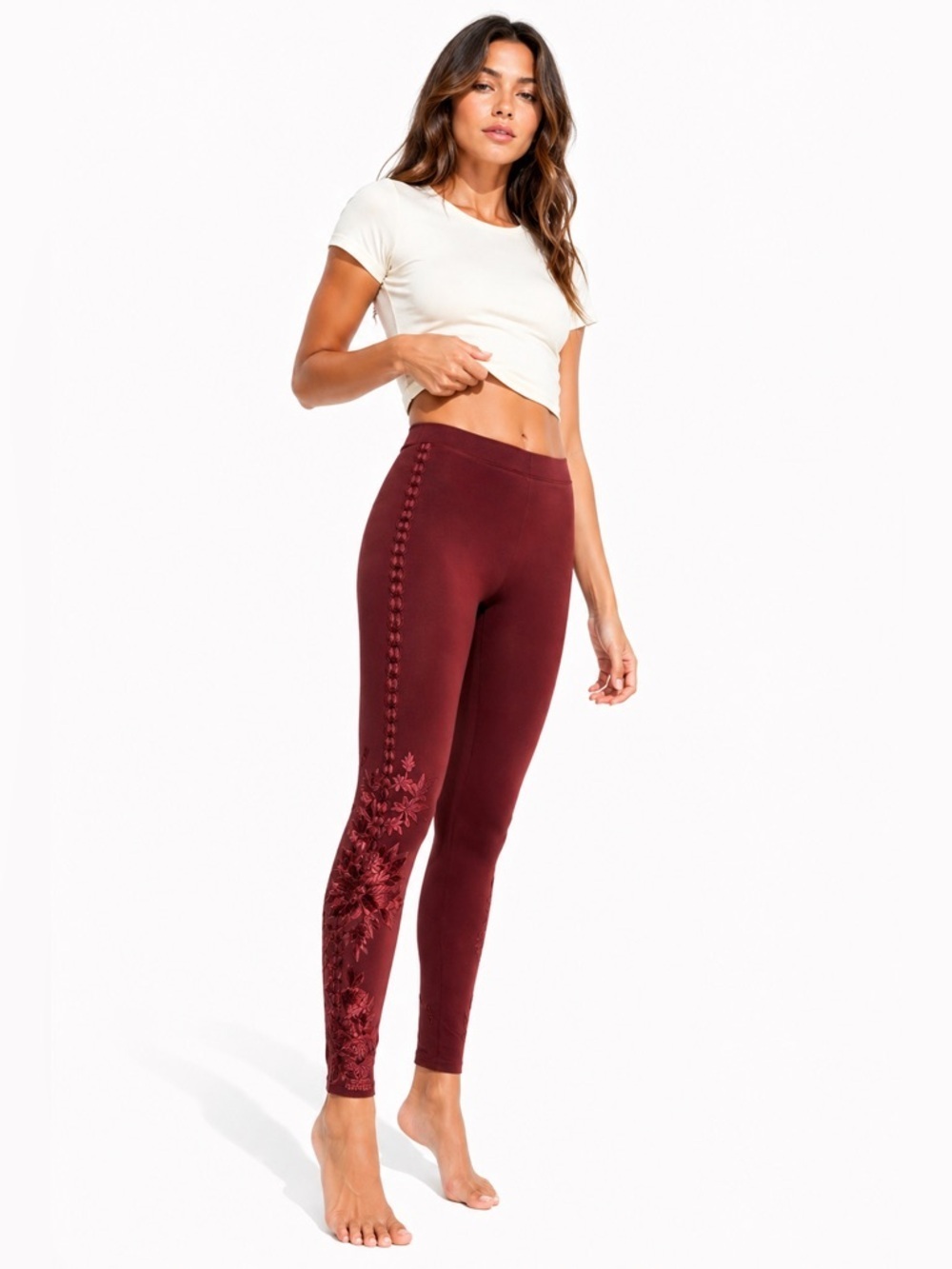 Johnny Was Embroidered Leggings Rust Brown XS Sculpt Stretch
